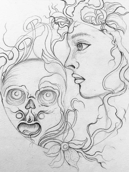 Another version of the early pencil sketch.