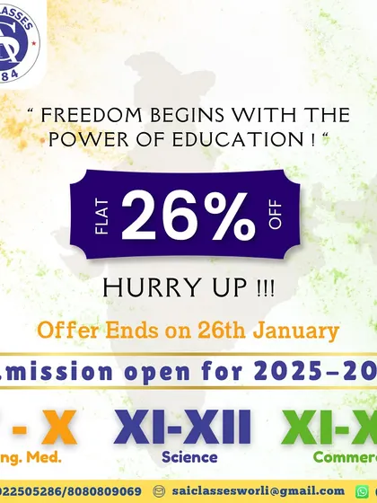 Our special Republic Day offer, providing a flat 26% discount on academic fees. We believe in making quality education accessible and periodically provide offers to support our students.