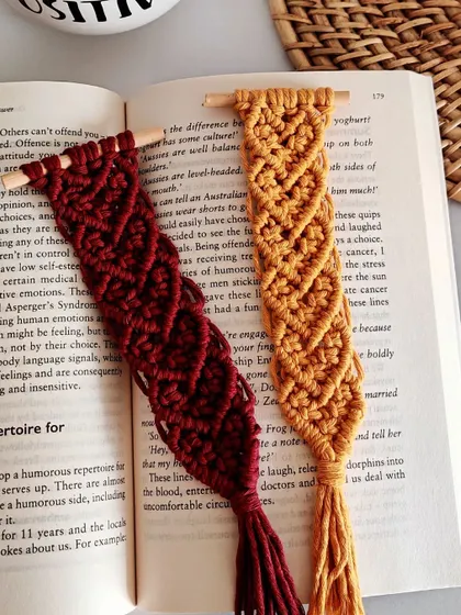 The maroon and mustard heart bookmarks look so rich and warm together.