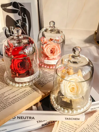 My Eternal Roses are a customer favorite for Valentine's Day. This image shows the red, peach, and white versions.