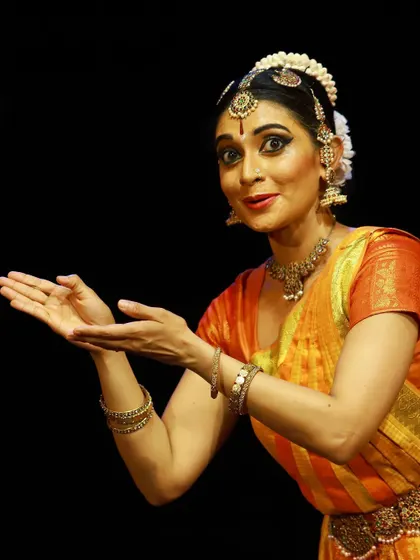 An expressive moment from a performance at the Nirantaram Festival. It was a joy to present pieces from my production *SARVASYA* on the auspicious occasion of Vaikuntha Ekadashi.