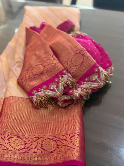 Another view of the pink peacock blouse.