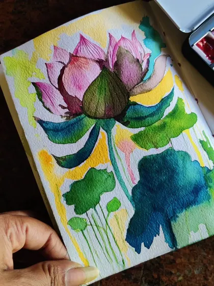 An abstract take on a lotus flower. Here, I focused more on color and movement than on realistic detail, creating a dreamy, expressive piece.