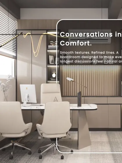 This executive office is designed for comfort during long discussions, with smooth textures, refined lines, and ergonomic seating.