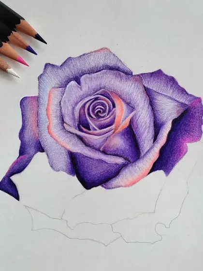 The second WIP of the purple rose, showing the inner and middle petals completed.