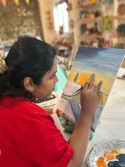 Another participant painting her version of the misty forest. I love seeing how each artist interprets the theme.