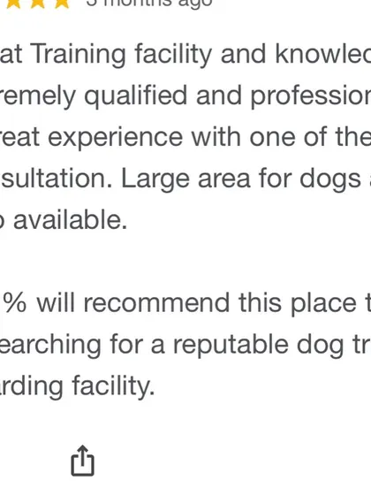We are proud to be recommended as a reputable and professional training and boarding facility. Positive feedback from our clients keeps us striving to improve.