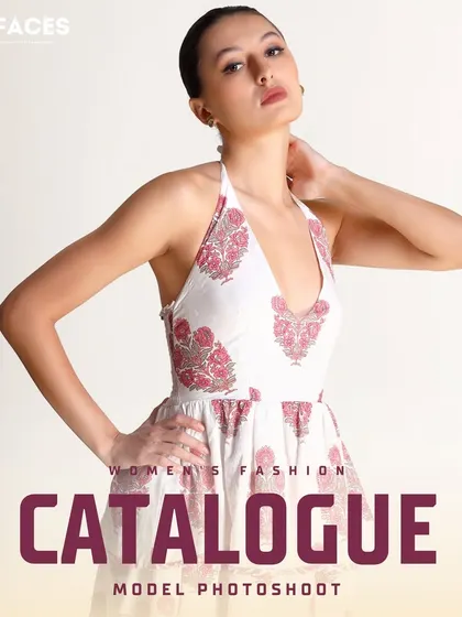 A full-body pose in a summer dress, showing the model's ability to present garments effectively for fashion clients.