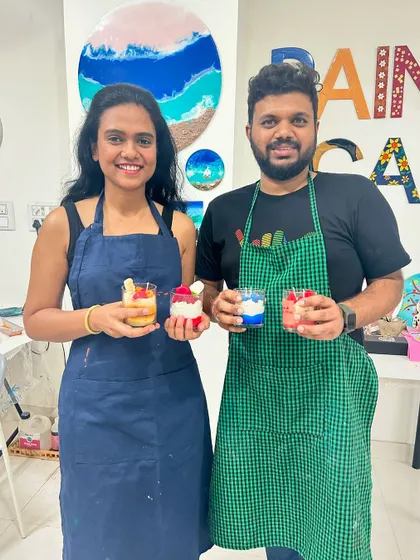 This couple had a great time at our candle making workshop, each creating their own unique dessert candle.