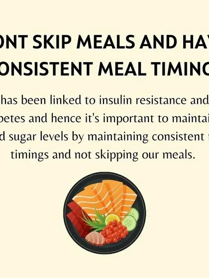 A reminder of the importance of consistent meal timings to manage blood sugar levels.