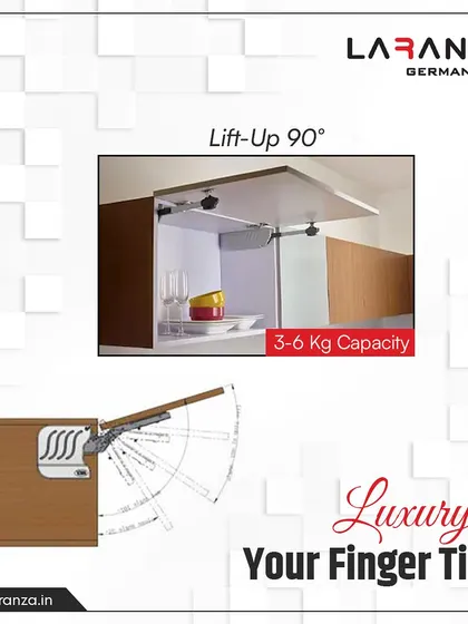 This 90-degree lift-up system is a perfect example of luxury at your fingertips. It supports 3-6 kg, making it ideal for overhead cabinets in the kitchen or office.
