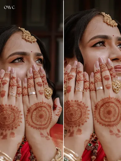 An emotional and powerful diptych of the bride, her hands covering her face, capturing a moment of overwhelming feeling.