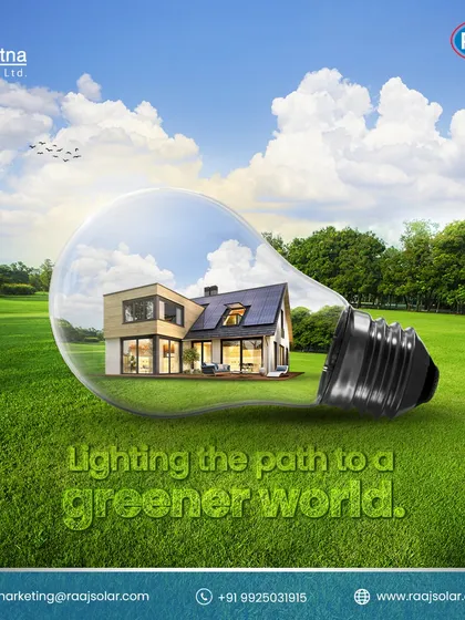 We are lighting the path to a greener world. A solar-powered home inside a lightbulb on a green field symbolizes our vision of a bright, clean, and sustainable future for all.