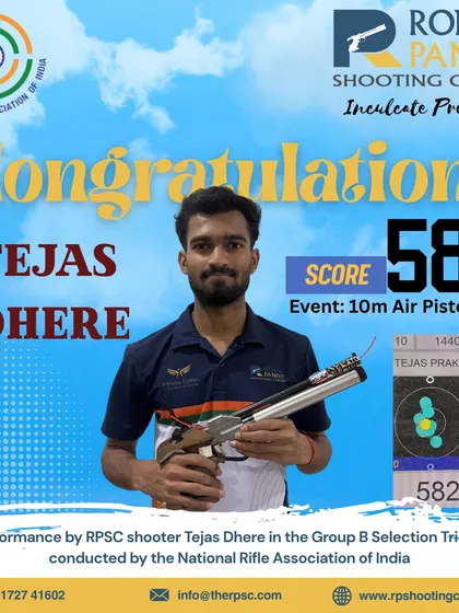 Consistency meets precision. We celebrate Tejas Dhere for his stellar score of 582 in the 10m Air Pistol Men’s event at the Group B Selection Trials in Bhopal.