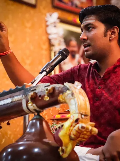 A photo from my workshop, where I was explaining a concept before demonstrating it on the veena. I believe in a hands-on approach where we discuss, do, and discover together.