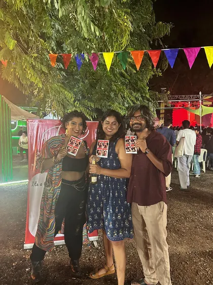 The energy at the Maya Bazaar was amazing. We love being part of community events where people come together to have a good time. This group is proudly displaying their photo booth keepsakes.