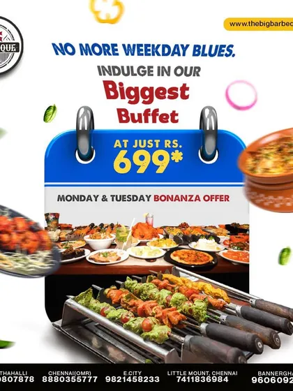 Banish the weekday blues with our Monday and Tuesday Bonanza offer. Indulge in the town's biggest buffet for just ₹699.