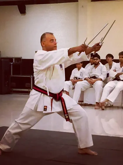 Tradition is the foundation of Seido Karate. Here, I am performing with sai during a Kagami Biraki ceremony, a traditional Japanese event where we renew our spirits and rededicate ourselves to the path of karate for the new year.