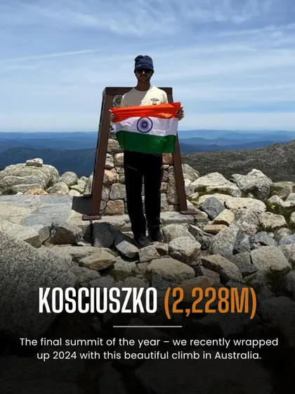 Our founder at the summit of Mt. Kosciuszko (2,228m) in Australia. This climb completed our Seven Summits achievement for the year, a proud moment for our team.