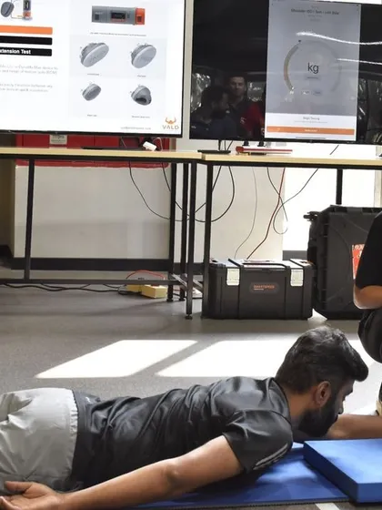 Our physiotherapist showcases the DynaMo, a handheld device for measuring strength and range of motion. This technology allows for real-time data collection, streamlining athlete assessments and personalizing rehabilitation programs.