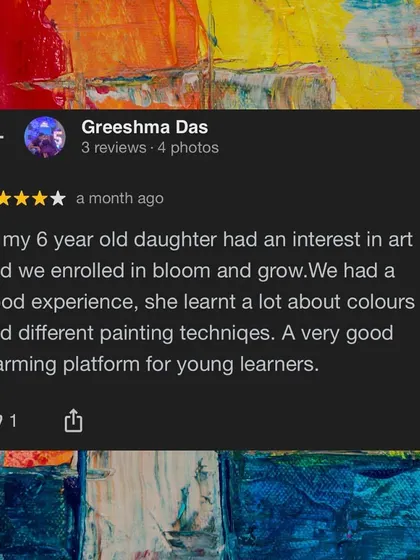 Another happy parent sharing their 6-year-old's positive experience learning about colors and painting techniques on our platform.