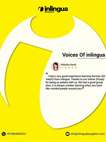 Nibedita Nandi shares her positive experience learning German A2 with us. She thanks her patient trainer and mentions the benefit of learning with a group of like-minded people, which enhances the educational journey.
