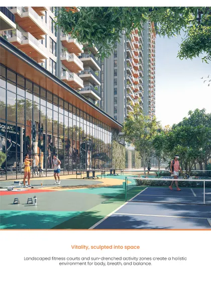Vitality is sculpted into the landscape at Kutumb, with landscaped fitness courts and sun-drenched activity zones. We designed these spaces to create a holistic environment for body and balance, encouraging an active and healthy lifestyle within the community.