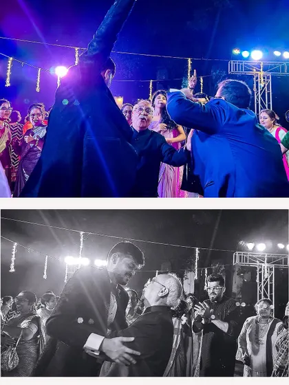 A heartwarming moment between generations on the dance floor. This collage captures the joy and connection shared during the wedding celebrations.