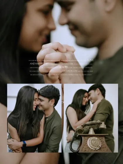 A collage of intimate moments, from holding hands to sharing a laugh, capturing the essence of their love story.