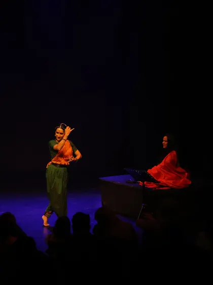 A wider view of the stage during 'Mandala'. The audience is drawn into this intimate space we create, becoming part of the collective experience.