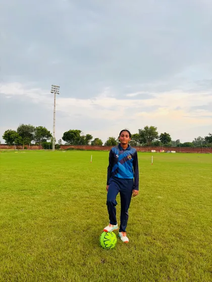 Our female cricketer enjoying a game of football during a warm-down session. We focus on all-round athletic development.