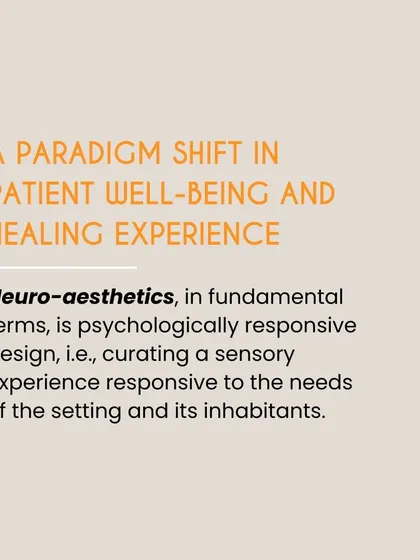 This graphic defines neuro-aesthetics as psychologically responsive design, which is about curating a sensory experience responsive to the needs of the inhabitants.