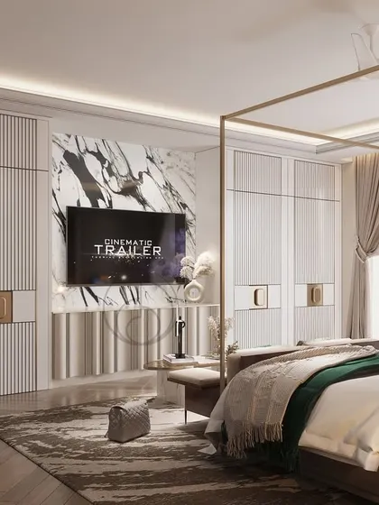 A beautifully appointed bedroom showcasing our signature style of quiet luxury. This space combines layered textures, a soothing color palette, and bespoke furniture to create a personal sanctuary for rest and relaxation.