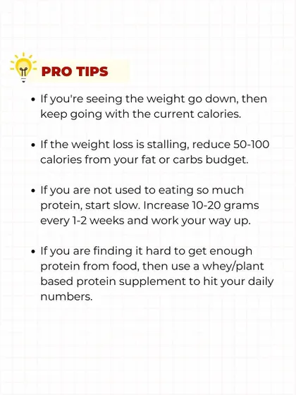Pro tips for your weight loss journey. Learn when to adjust your calories, how to gradually increase protein, and when a supplement might be helpful.