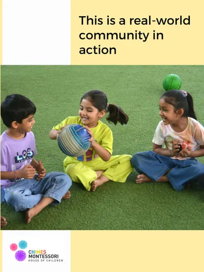 This is a real-world community in action. Children share a ball and a laugh in our outdoor play area, learning to negotiate and cooperate.