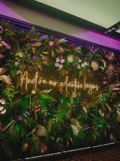 Another angle of the stunning tropical photo wall, showcasing the depth and texture of the foliage.