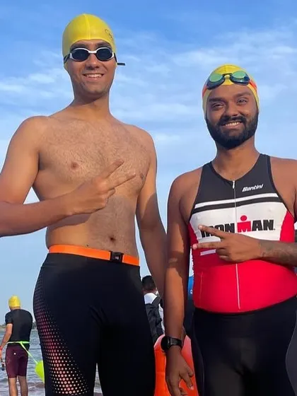 Posing with a fellow competitor. While it's a race, there's a great sense of camaraderie among the athletes who take on these challenges.
