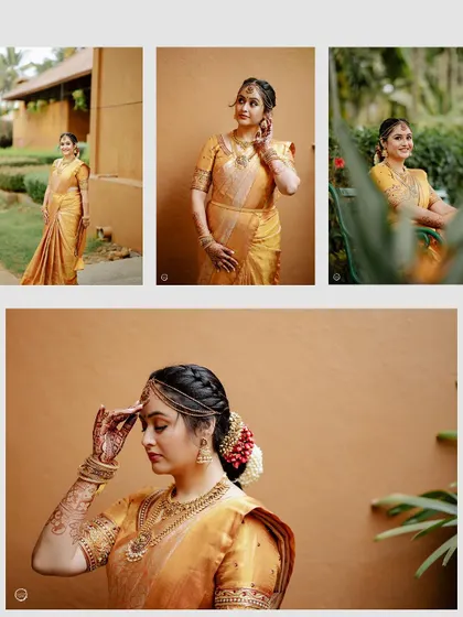 A collage showcasing the bride's elegance and grace in her traditional wedding attire. These portraits capture her beauty and anticipation before the ceremony.