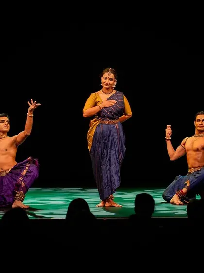 A scene from 'ĀBHA' where we interact with each other to move the story forward. The performance is a continuous dialogue between the dancers.