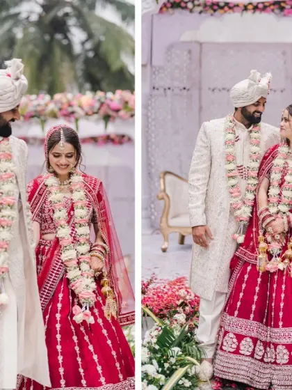 A collage of the couple on their wedding day, capturing their love and the beauty of the decor.
