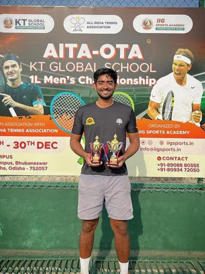Our player Iftikhar celebrating a doubles title and a singles finalist position at the AITA 1 Lakh in Bhubaneswar.