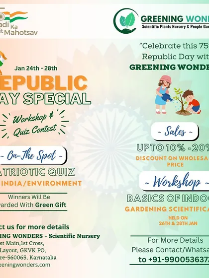 To celebrate Republic Day, we hosted a special event that included a free workshop on indoor gardening, a patriotic quiz with green gifts for winners, and special discounts at our nursery.