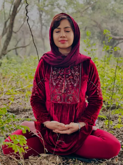 In this photo, I am meditating outdoors in a forest, connecting with the spirit of Basant Panchami. This practice of sitting in nature is a core part of my philosophy, helping to align our inner world with the rhythms of the universe and awaken our own creativity and wisdom.