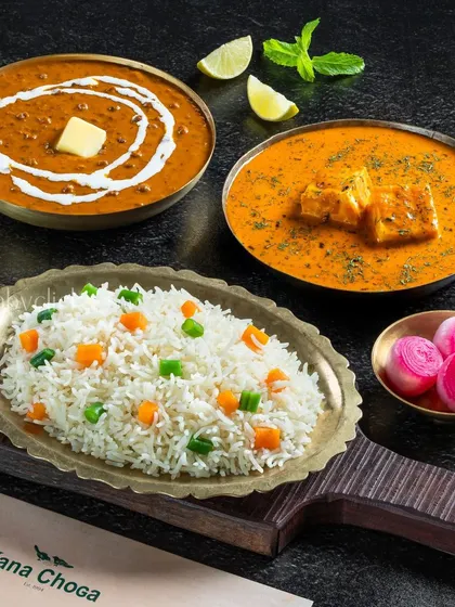 A simple yet popular meal of Dal Makhani and Paneer Butter Masala with rice.