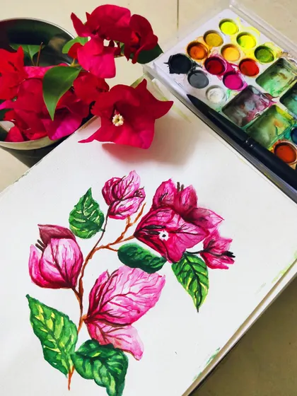 A duplicate of image 73, showing my watercolor painting of bougainvillea flowers.