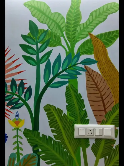 This section of the wall shows how the mural was designed to fit perfectly around light switches and other fixtures.