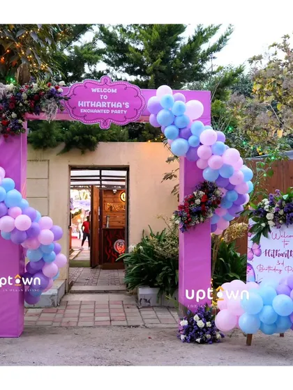 Another view of the purple entrance arch.