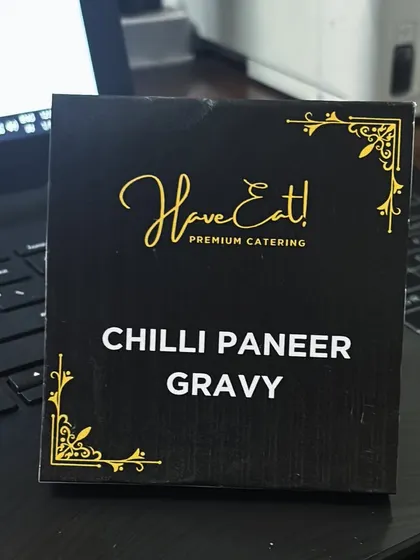 A custom-designed, elegant name tag for 'Chilli Paneer Gravy', reflecting our professional and branded approach to every detail.