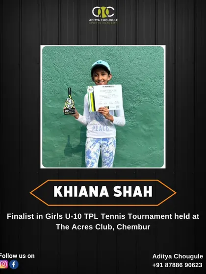 Congratulations to Khiana Shah, a finalist in the Girls U-10 TPL Tennis Tournament. We celebrate the success of our student athletes at various championships.