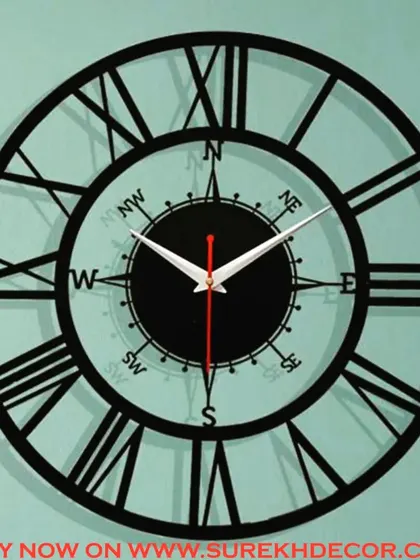 A variation of our compass clock, this design features white hands for high contrast and readability. The classic Roman numerals and directional points make it a handsome and intriguing addition to an office or study.